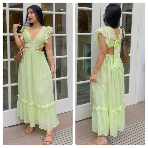 H&M Cut Out Frills Green Dress Ties - Picture 3 of 8